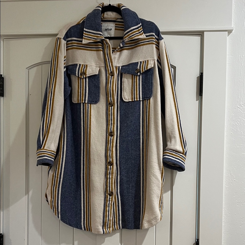Aerie Cozy Striped Jacket in Blue and Gold
